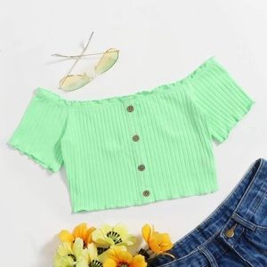 Button Front Lettuce Edge Bardot Crop Top Size Large
